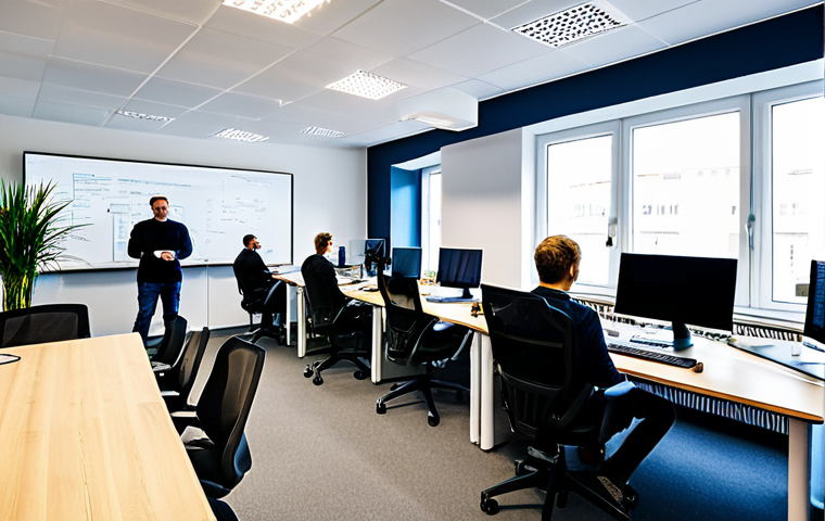 Cyber Defense Innovation Hub**
"A brightly lit, modern office space in Tallinn, Estonia, filled with diverse cybersecurity professionals collaborating at computers and whiteboards. Focus on the innovative atmosphere, showcasing local Estonian startups developing software solutions for protecting critical infrastructure. Appropriate content, safe for work, fully clothed, professional environment, modest attire, perfect anatomy, correct proportions, natural pose, high quality, digital art, showcasing collaboration and innovation."
**