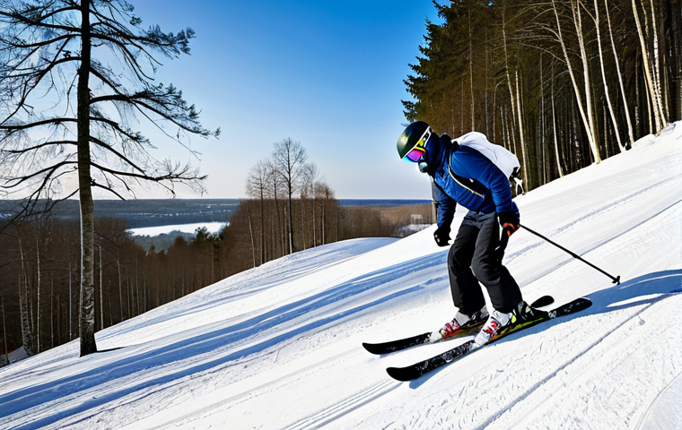에스토니아에서 스키 및 겨울 스포츠 즐기기 - Skiing in Kütiorg**
"A skier in appropriate ski gear, descending a steep slope in Kütiorg, Estonia....