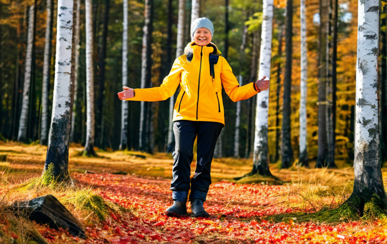 에스토니아 날씨 및 여행 최적기 - **Image Prompt:** A professional female traveler wearing a modest hiking outfit (waterproof jacket, ...