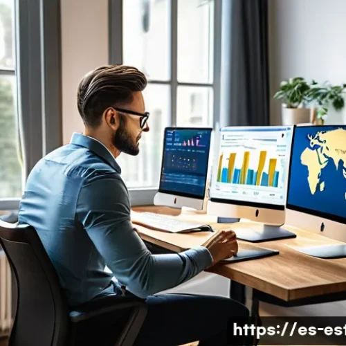 에스토니아 전자 시민권  e Residency - A modern digital entrepreneur working remotely from a cozy home office with multiple screens display...