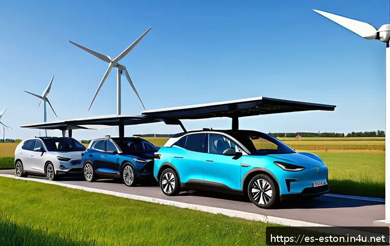 에스토니아 전기차 충전 인프라 및 친환경 정책 - A modern electric vehicle charging station network in a scenic Estonian countryside setting, featuri...